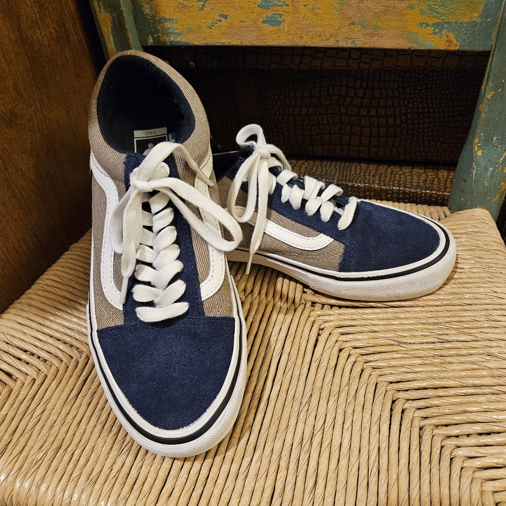 Vans Old Skool Pro Twill Shoes, Blue/Portabella, Men's Size 7